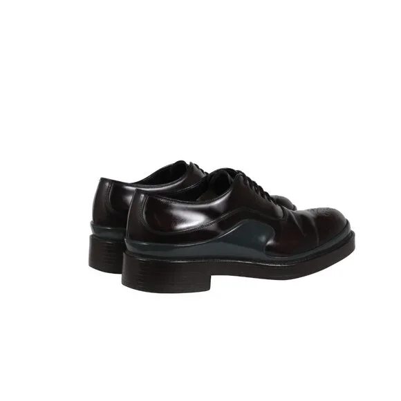 Prada Mens Derbys US 9 UK 8 Burgundy Leather Double Gray Midsole Chunky Oxfords
